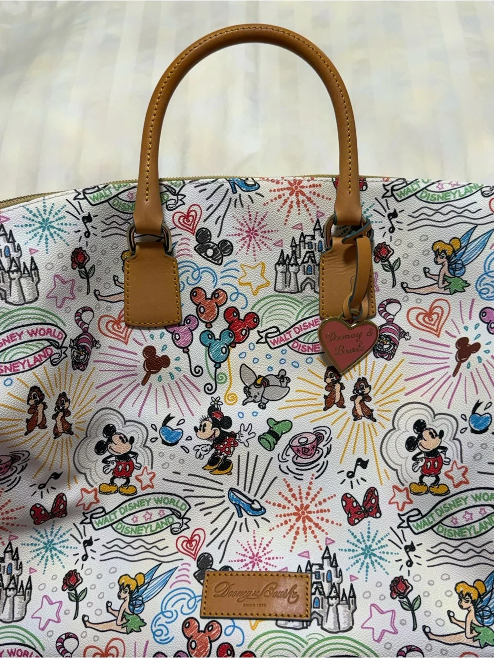 Dooney & Bourke Multicolor Disney Canvas Tote - White with Tan Trim